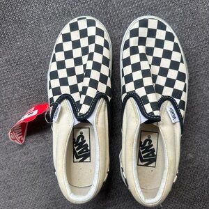 Vans Womens Black and White Checkered Slip-On Sneakers